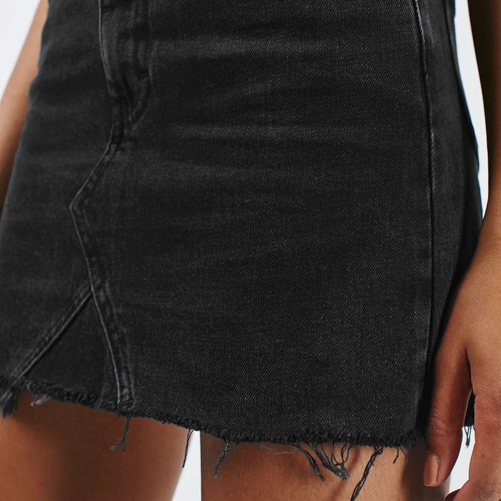 Topshop Black Denim Distressed Fringe Skirt 4